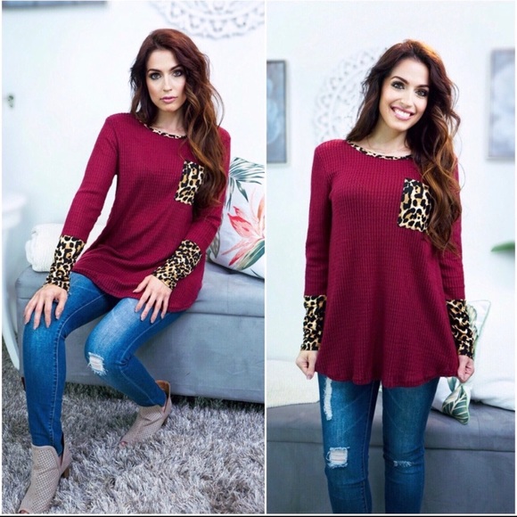 Hacci Brushed Burgundy Leopard Top - Picture 2 of 6